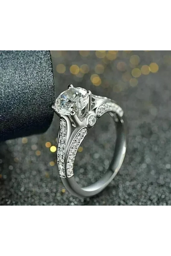 2.00Ct Round Cut Real Moissanite Engagement Wedding Ring 14K White Gold Plated