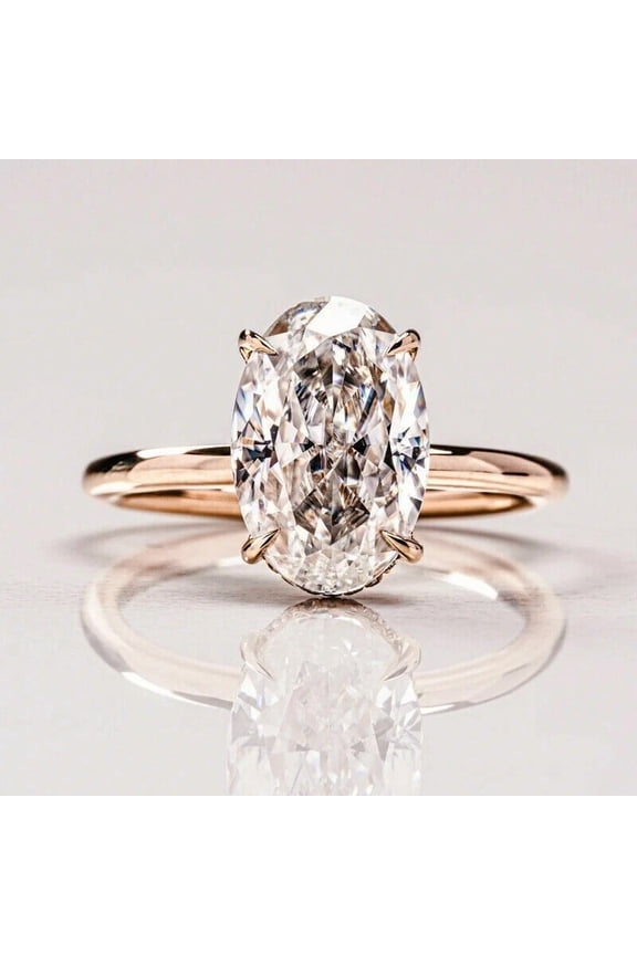2.10Ct Oval Cut Real Moissanite Solitaire Engagement Ring 14k Rose Gold Plated