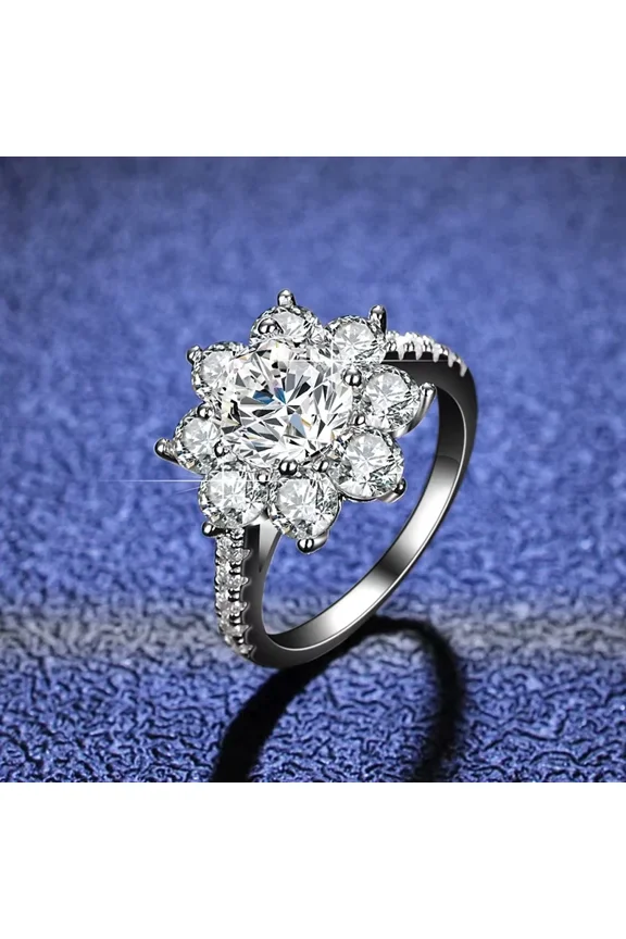 2.20Ct Round Cut Moissanite Flower Engagement Ring 14k White Gold Plated