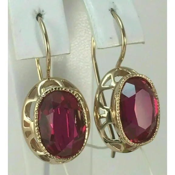 OM JEWELS 3.00Ct Oval Cut Lab Created Red Ruby Drop/Dangle Earrings 14K Yellow Gold Plated