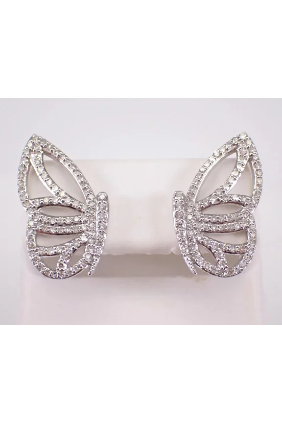 1.20Ct Round Cut Cubic Zirconia Butter Fly Wings Stud Earrings 925 Sterling Silver