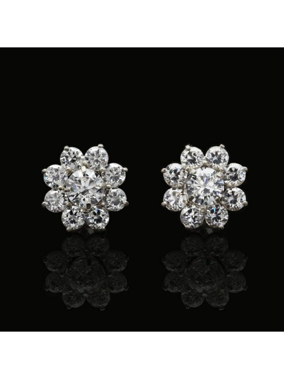 1.50 Ct Round Cut Moissanite Jacket Stud Earring for Women 14K White Gold Plated