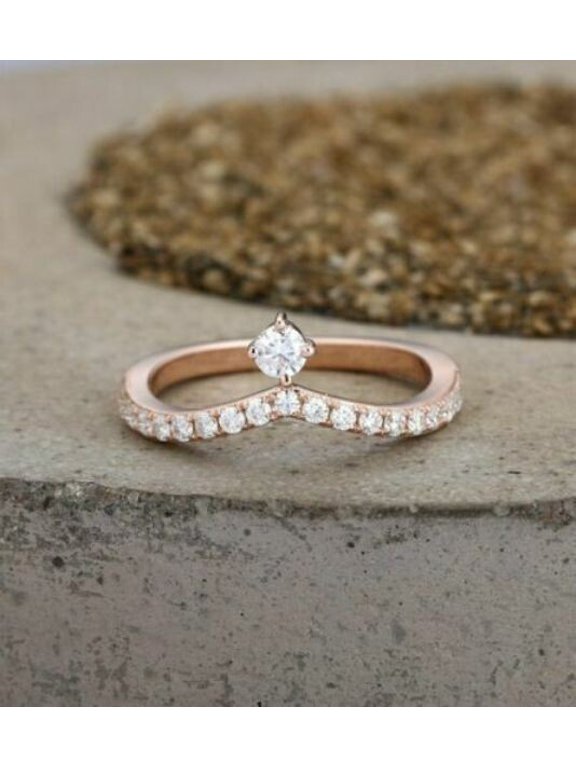1.60Ct Moissanite Curved Wedding Women Anniversary Ring Band 14K Rose Gold Plated