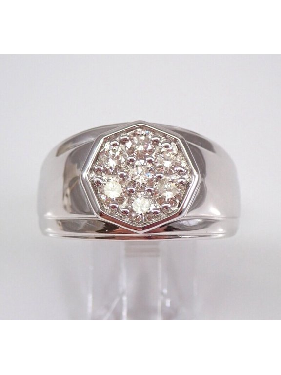 Men's Hexagon Cluster Statement Ring in Moissanite 14k White Gold Plated