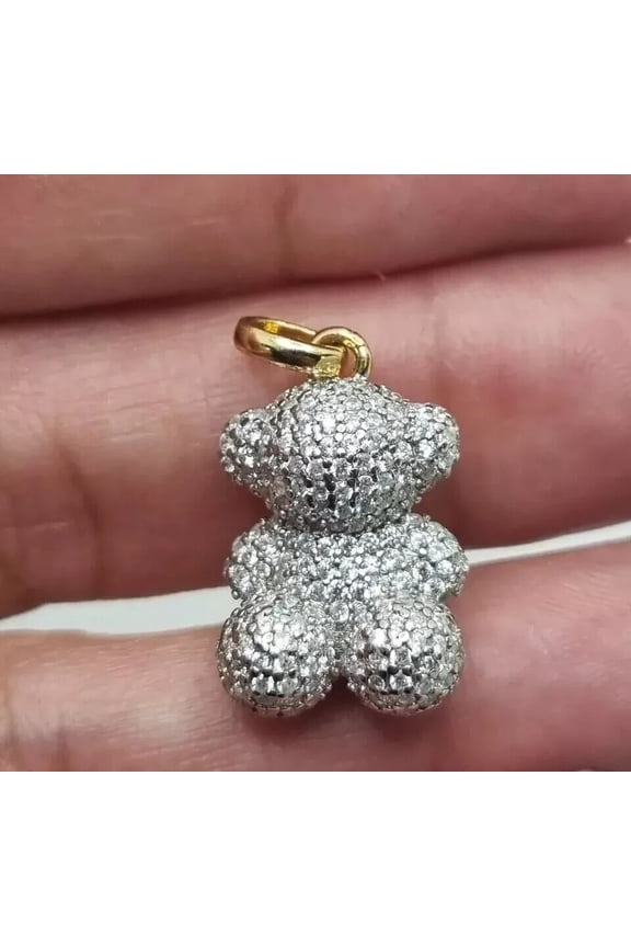 1.70Ct Round Cut Moissanite Teddy Bear Charm Pendant 14k Yellow Gold Plated