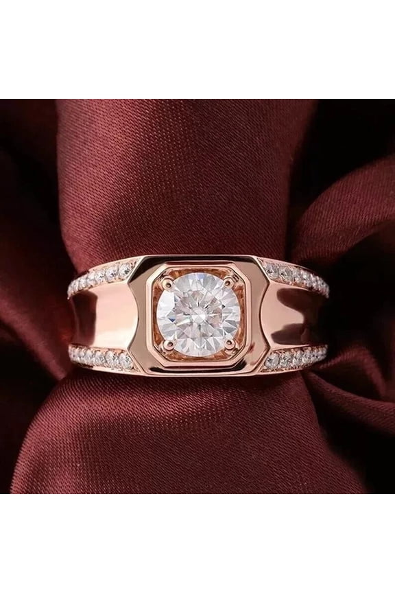 14K Rose Gold Plated Men's 2Ct Round Cut Moissanite Wedding Statement Ring
