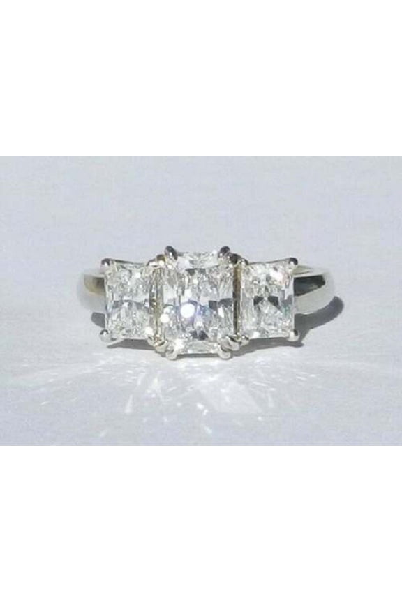 14K White Gold Plated Moissanite 3Ct Three Stone Wedding Ring for Women