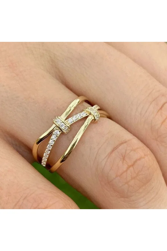 14K Yellow Gold Plated 1.5ct Moissanite Women's Cross Band Ring
