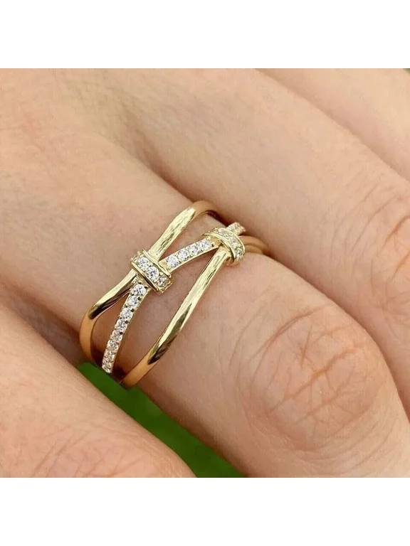 14K Yellow Gold Plated 1.5ct Moissanite Women's Cross Band Ring