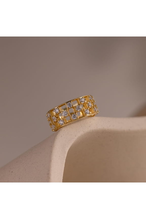 14K Yellow Gold Plated 2ct Moissanite Art Deco Anniversary Band Ring