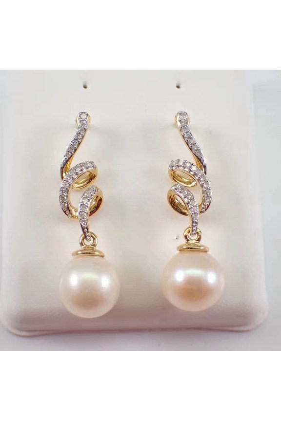 14K Yellow Gold Plated 3.10Ct Round Cut Pearl Drop Stud Earrings