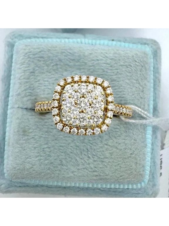 Women Cushion Halo Moissanite Engagement Ring in 14k Yellow Gold Plated