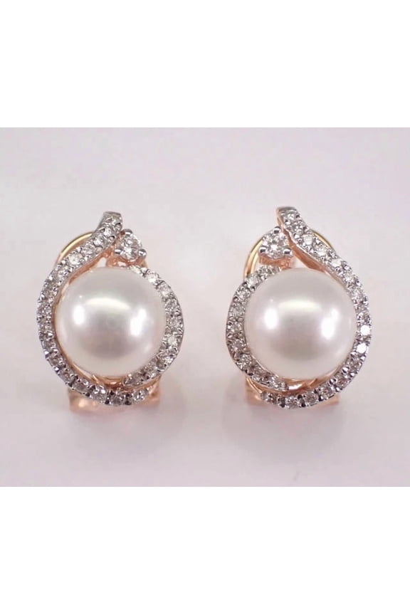 14K Yellow Gold Plated Natural White Pearl 3Ct Round Cut Twisted Stud Earrings