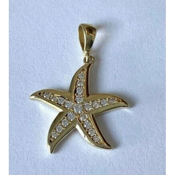 OM Jewels Women's Starfish Pendant Necklace Cubic Zirconia 14K Yellow Gold Finish