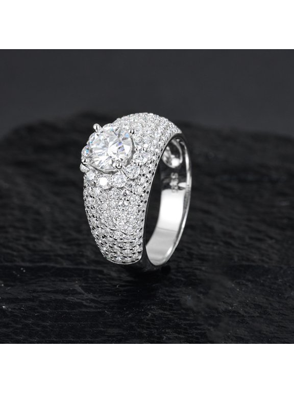 14k White Gold Plated 3.10ct Moissanite Cluster Wedding Band Ring