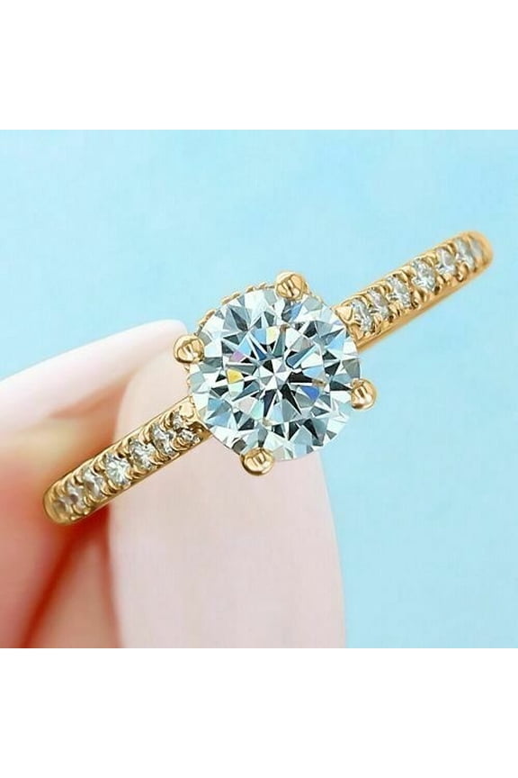 2.00Ct Round Cut Moissanite Solitaire Women's Engagement Ring 14K Yellow Gold Plated