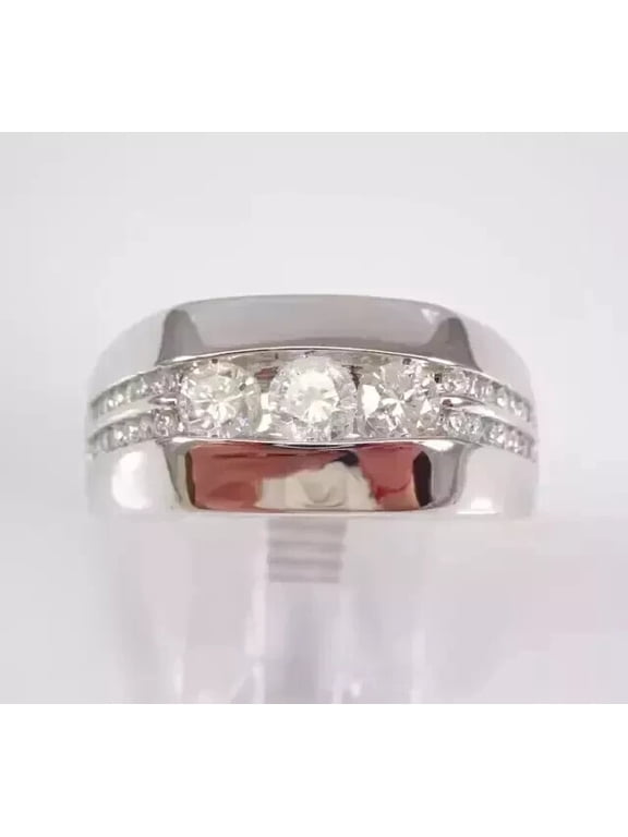 2.10CT Round Cut Moissanite Men Cluster Wedding Ring 14K White Gold Plated