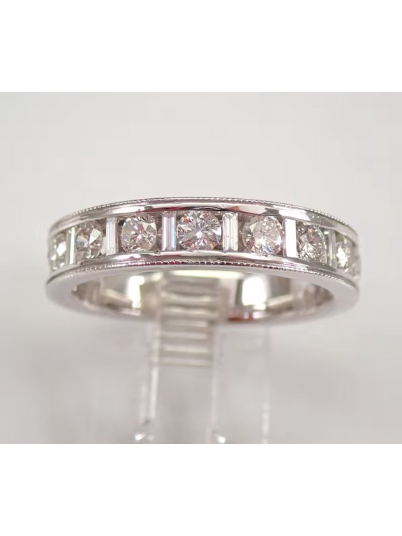 14k White Gold Plated Women's Channel Set Band Ring in Moissanite