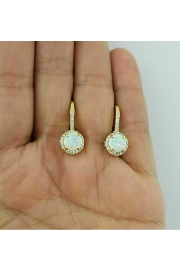 2.50Ct Round Cut Lab Created Fire Opal Women's Leverback Dangle Earrings 14K White Gold Plated