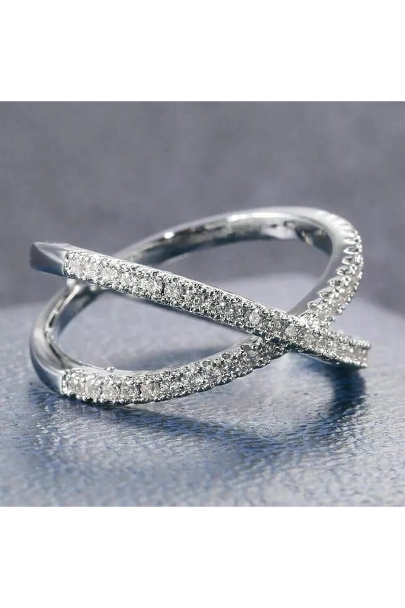 2.5Ct Round Cut Moissanite Women Criss Cross Band Ring 14K White Gold Plated