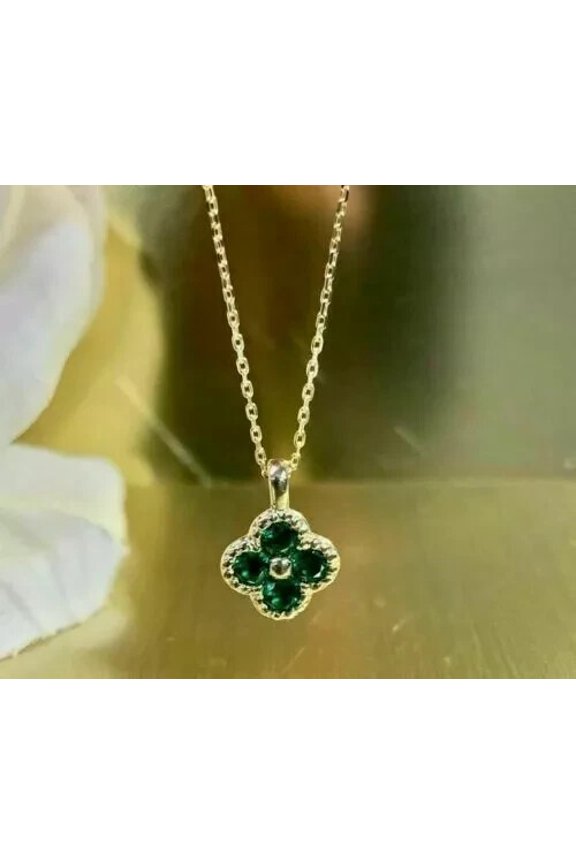 2 Ct Round Cut Green Lab Created Emerald Women Pendant 14K Yellow Gold Plated W/Chain