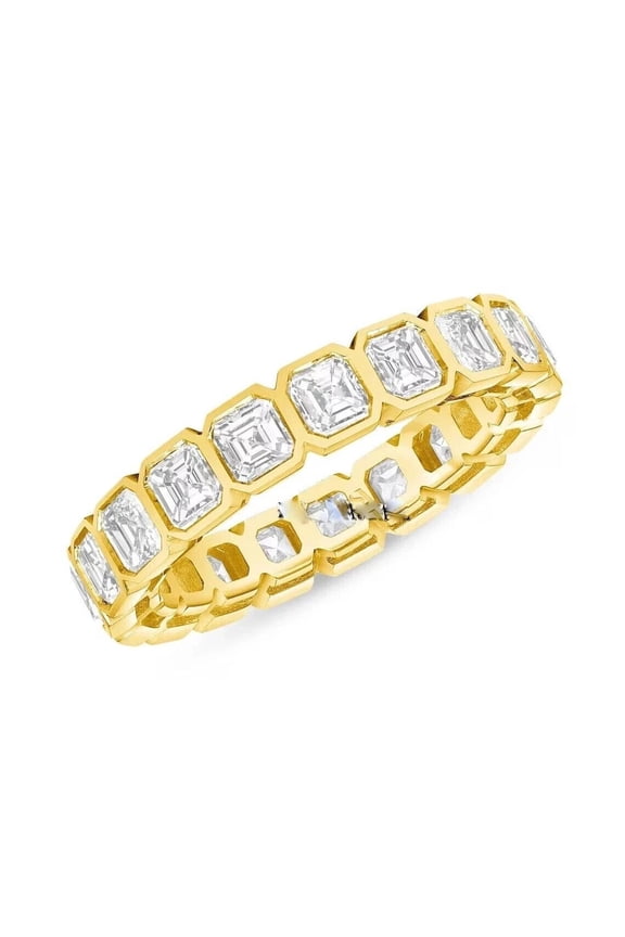 2Ct Asscher Cut Moissanite Full Eternity Engagement Ring 14K Yellow Gold Plated Silver