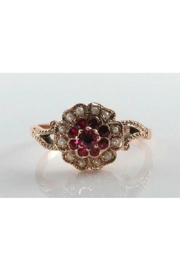 2Ct Lab Created Ruby Round Cut Women Flower Wedding Ring 14K Rose Gold Plated