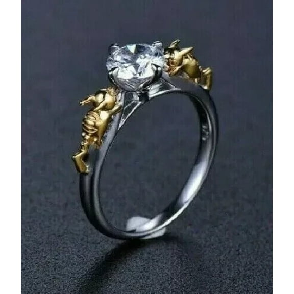 OM Jewels 14k Two-Tone Gold Plated Women Pikachu Wedding Ring 1.5ct Moissanite