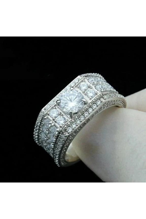 2Ct Round Cut 2.5ct Moissanite Men's Pinky Wedding Band Ring 14K White Gold Plated