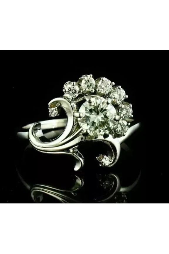 2Ct Round Cut Moissanite Cocktail Women's Engagement Ring 14k White Gold Plated