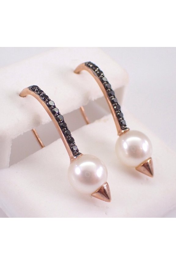 2Ct Round Cut White Pearl Dangle Hook Women Earrings 14K Rose Gold Plated