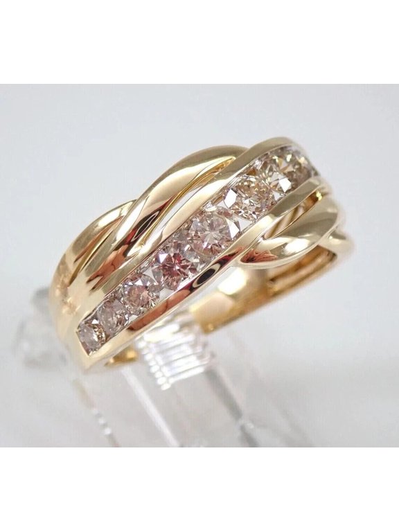 14k Yellow Gold Plated Round Cut Wedding Anniversary Band,Twisted Statement Ring