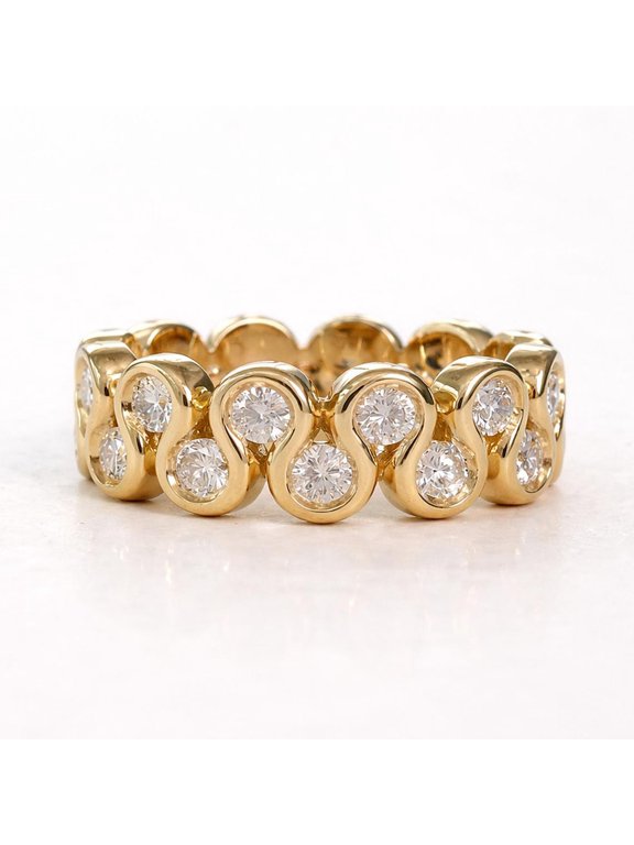 2ct Moissanite Round Cut Wave Band Ring 14K Yellow Gold Plated