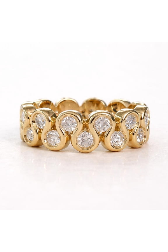2ct Moissanite Round Cut Wave Band Ring 14K Yellow Gold Plated