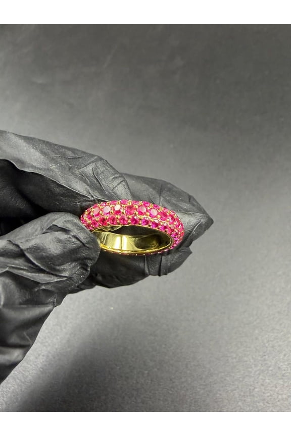 2ct Round Cut Lab Created Ruby Full Eternity Women Ring 14K Yellow Gold Plated