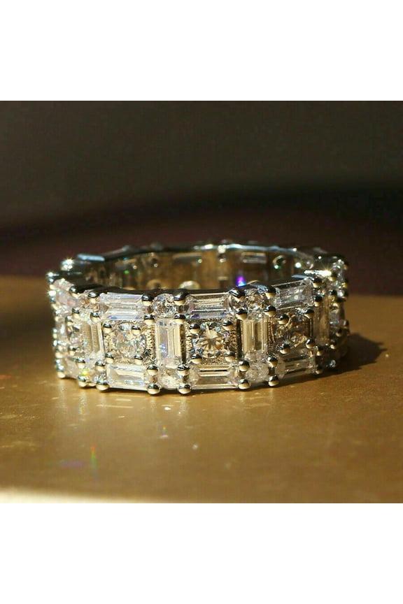 3Ct Baguette Cut Moissanite Full Eternity Wedding Women's Ring 14K White Gold Plated