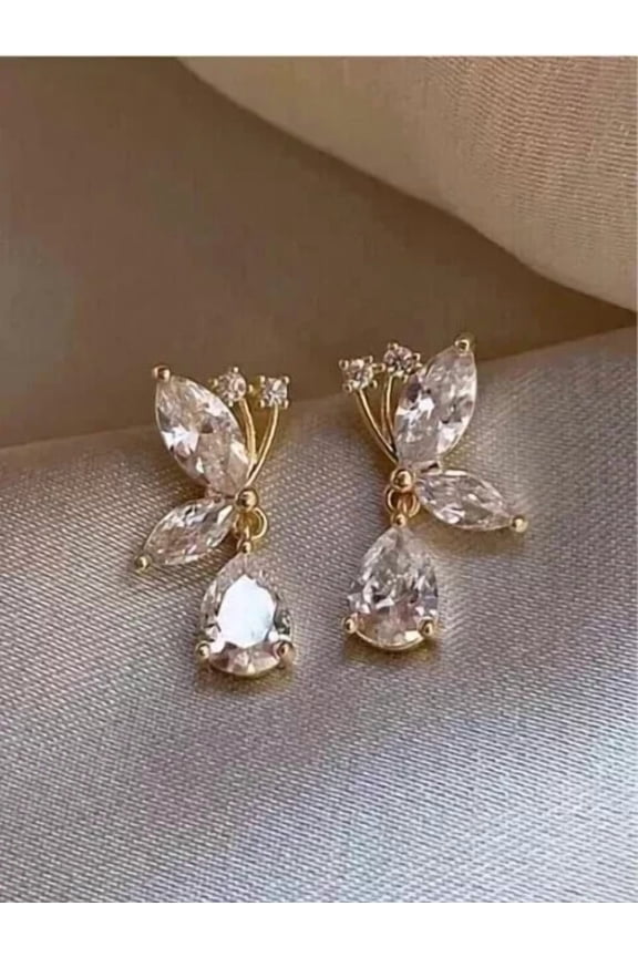 3Ct Pear Cut Cubi Zirconia Cut Women Drop & Dangle Push Back Earrings 14K Yellow Gold Plated