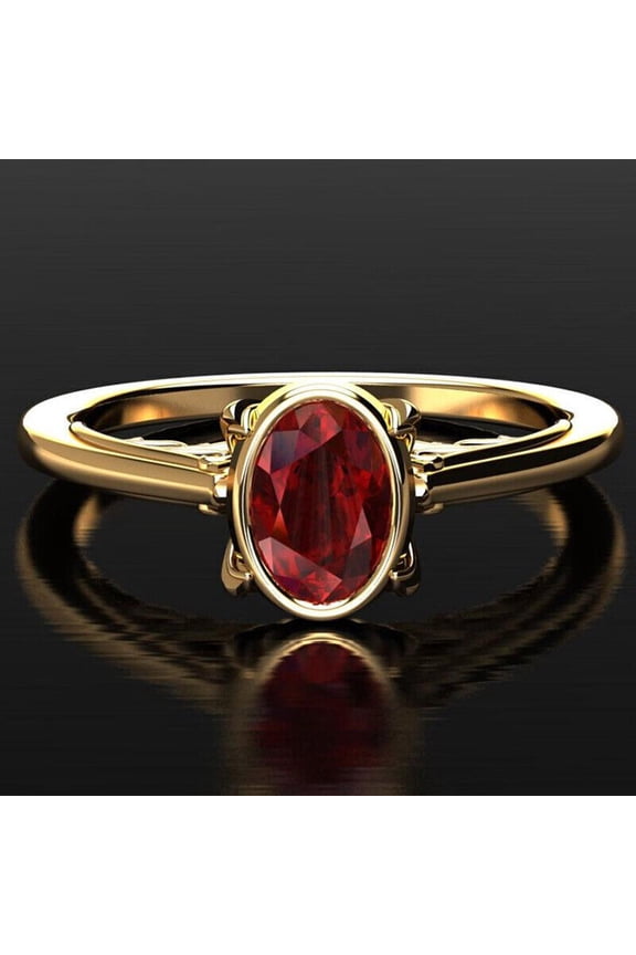 Bezel Setting Wedding Engagement Ring 14K Yellow Gold Plated 2Ct Lab Created Ruby