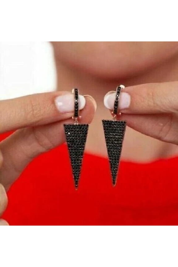 Black Lab Created Diamond 1ct Round Unique Women's Hoop Earrings 14K Rose Gold Plated