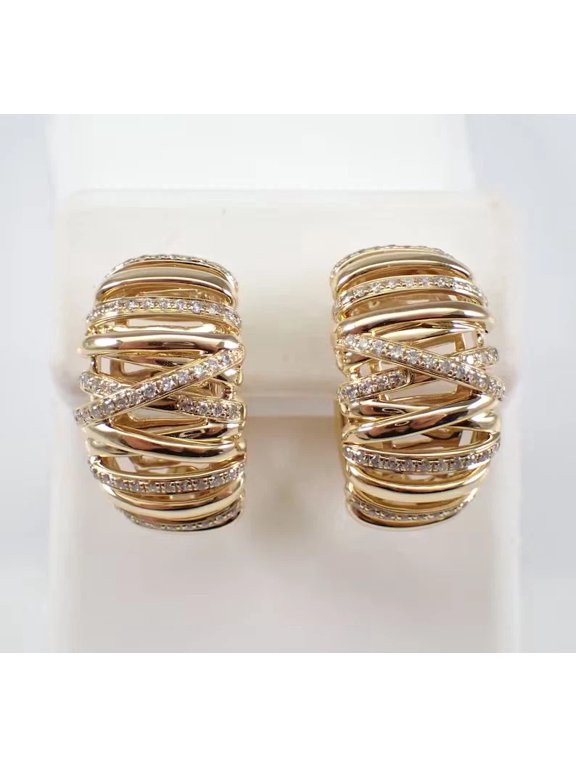 Crossover Women Hoop Earrings 14K Yellow Gold Plated 1.88Ct Round Cut Moissanite