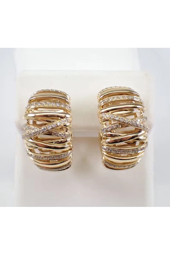 Crossover Women Hoop Earrings 14K Yellow Gold Plated 1.88Ct Round Cut Moissanite