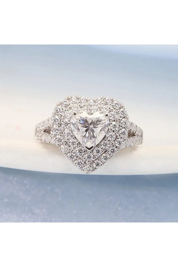 Double Halo 2Ct Heart Cut Moissanite Wedding Women's Engagement Ring 14k White Gold Plated
