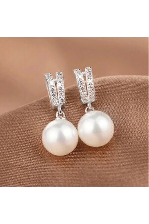 Fancy Drop/Dangle Earrings 1.50Ct Round Cut Pearl 14k White Gold Plated for Women