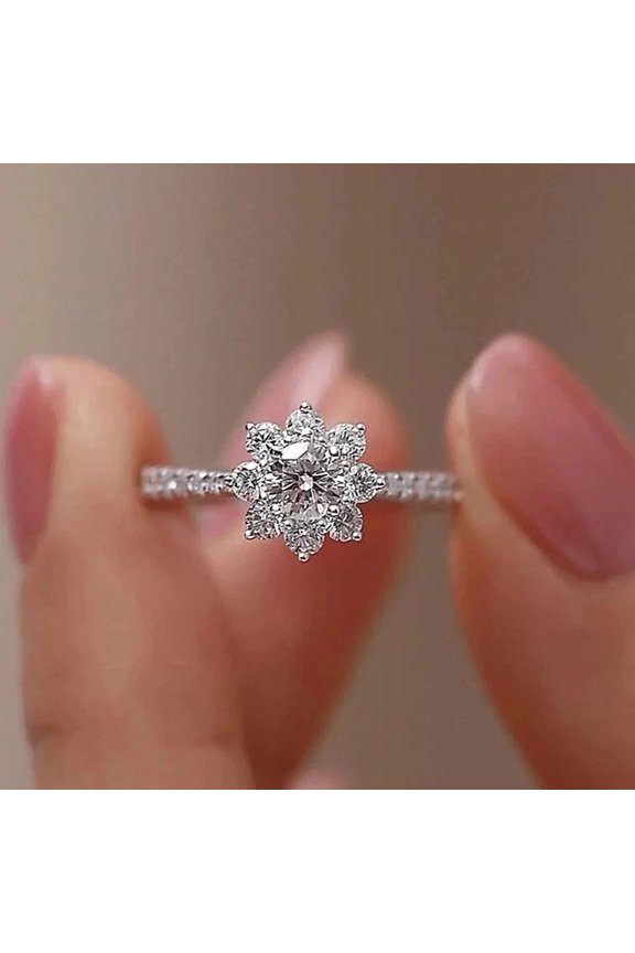 Flower Shape Engagement 2.50Ct Moissanite Round Cut Ring 14k White Gold Plated