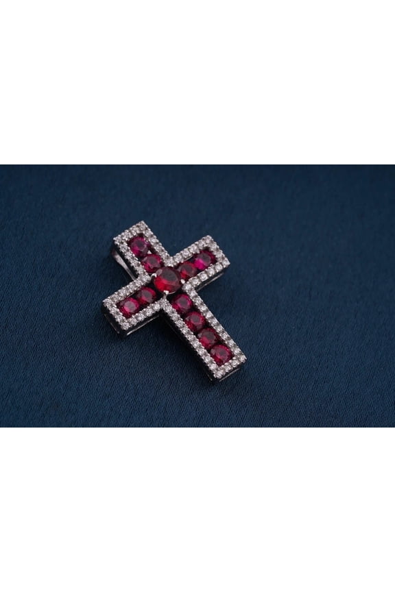Lab Created Red Garnet 2.00Ct Round Cut Cross Pendant 14K White Gold plated