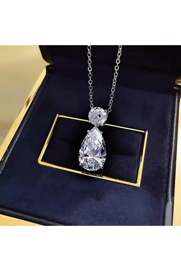 5.00 Ct Pear Cut Cubic Zirconia Solitare Pendant for Women 925 Sterling Silver Free Chain