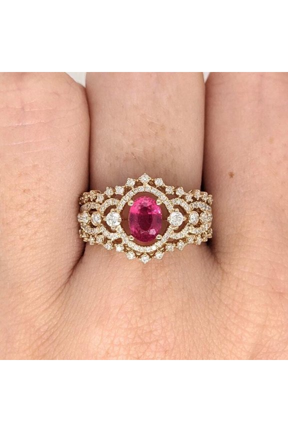 Lab Created Ruby Oval Cut 14K Yellow Gold Plated Cocktail Engagement Ring for Women