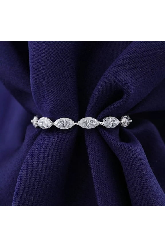 Marquise Cut Cubic Zirconia Dainty Eternity Band Ring 14K White Gold Plated