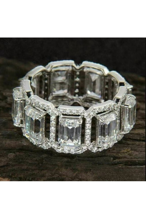 Men's Cubic Zirconia Wide Eternity Wedding Band Ring 14K White Gold Plated