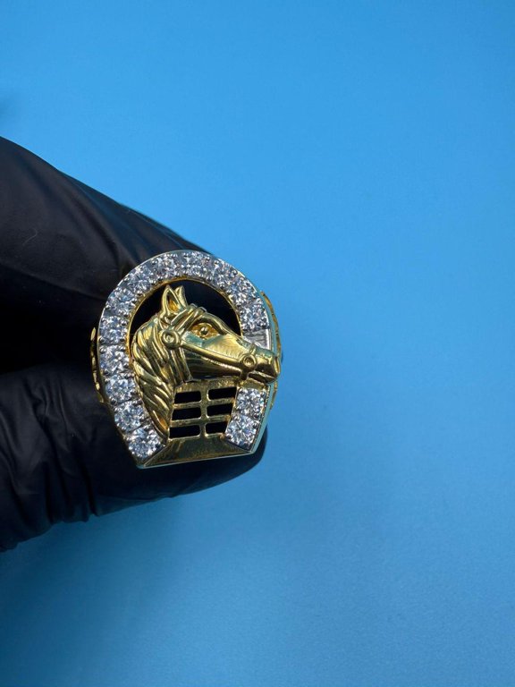 Men's Horse Head Cluster Ring in 1.5ct Moissanite Round Cut 14k Yellow Gold Plated